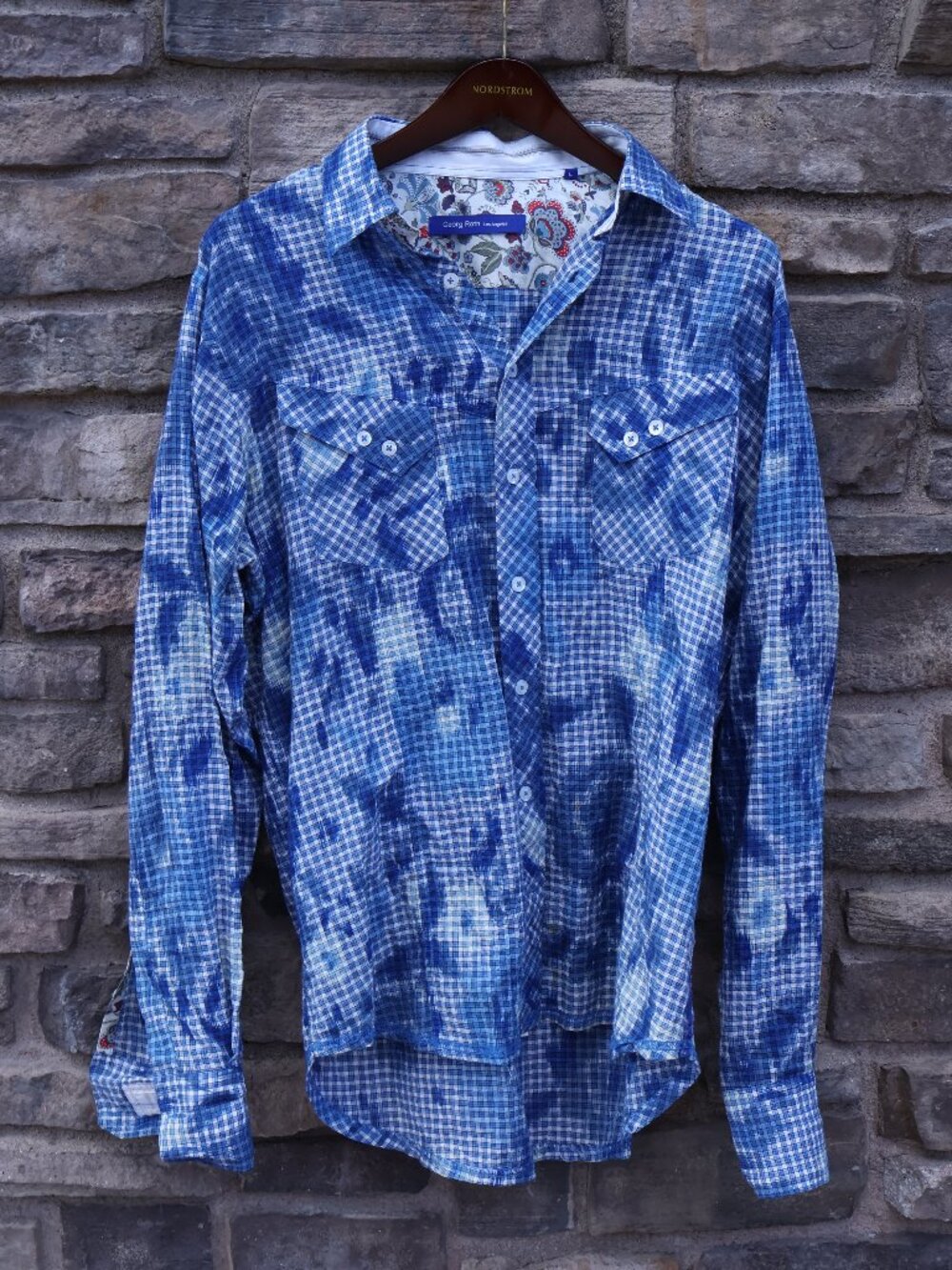 Georg Roth Men’s Blue Plaid Double-Pocket Button-Up Shirt L